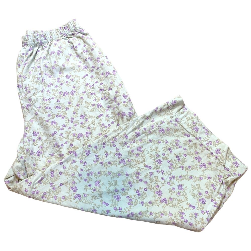 Cottage Dainty Garden Floral Sage Green Wide Leg Pajama Bottoms Loungewear Large